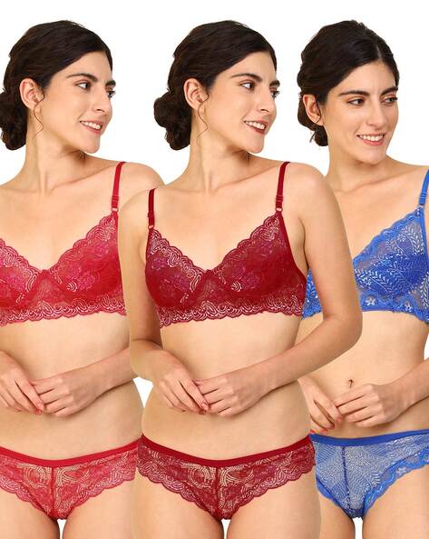 Buy Pack of 5 Full Coverage Designer Lace Bra Panty Sets (5BP-2) Online at  Best Price in India on