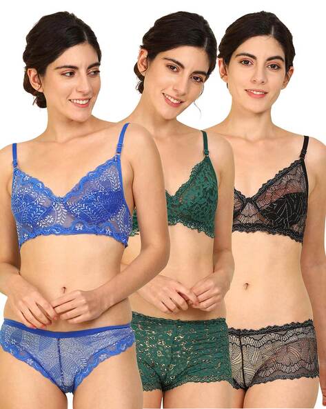 Pack of 3 Floral Print Bra & Panti Set