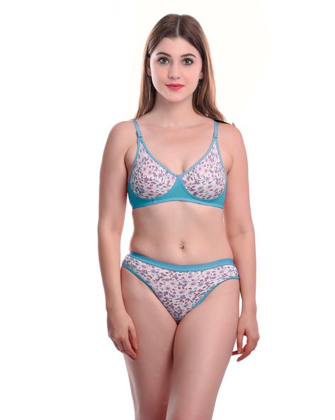 Buy online Blue Printed Bra And Panty Set from lingerie for Women