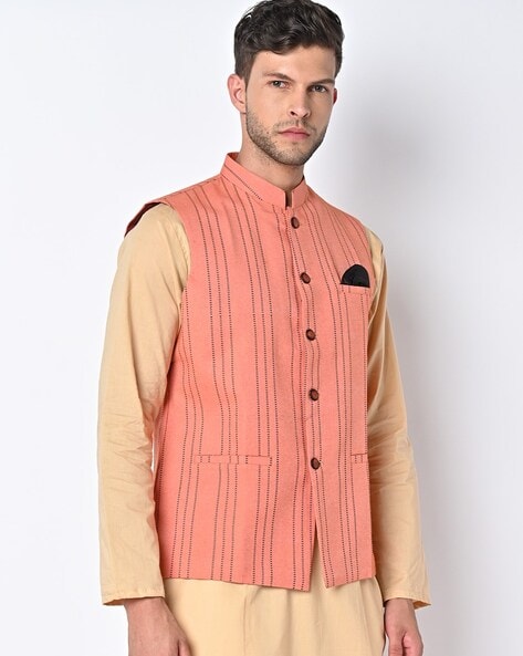 Cotton Fancy Peach Nehru Jackets - Mens Wear