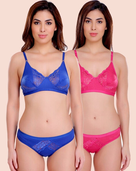 Buy online Set Of 2 Multi Colored Cotton Bras And Panty Set from