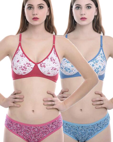 Buy Comfortable Net Floral Print Bra Panty Set for Lingerie Set ( Pack of 2  ) Online In India At Discounted Prices