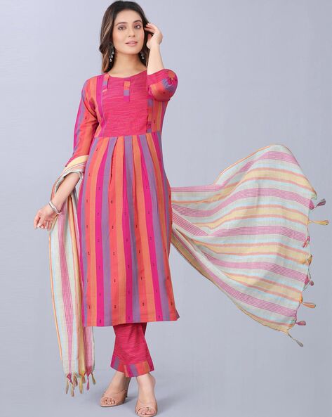 Stripes Unstitched Dress Material Price in India