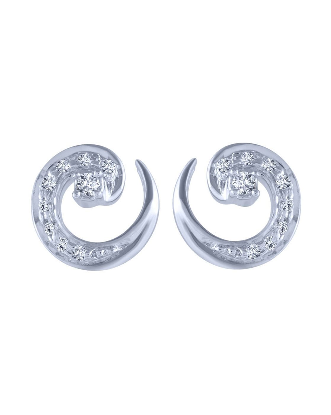 14K White Gold Curved Double Bar Diamond Post Earrings