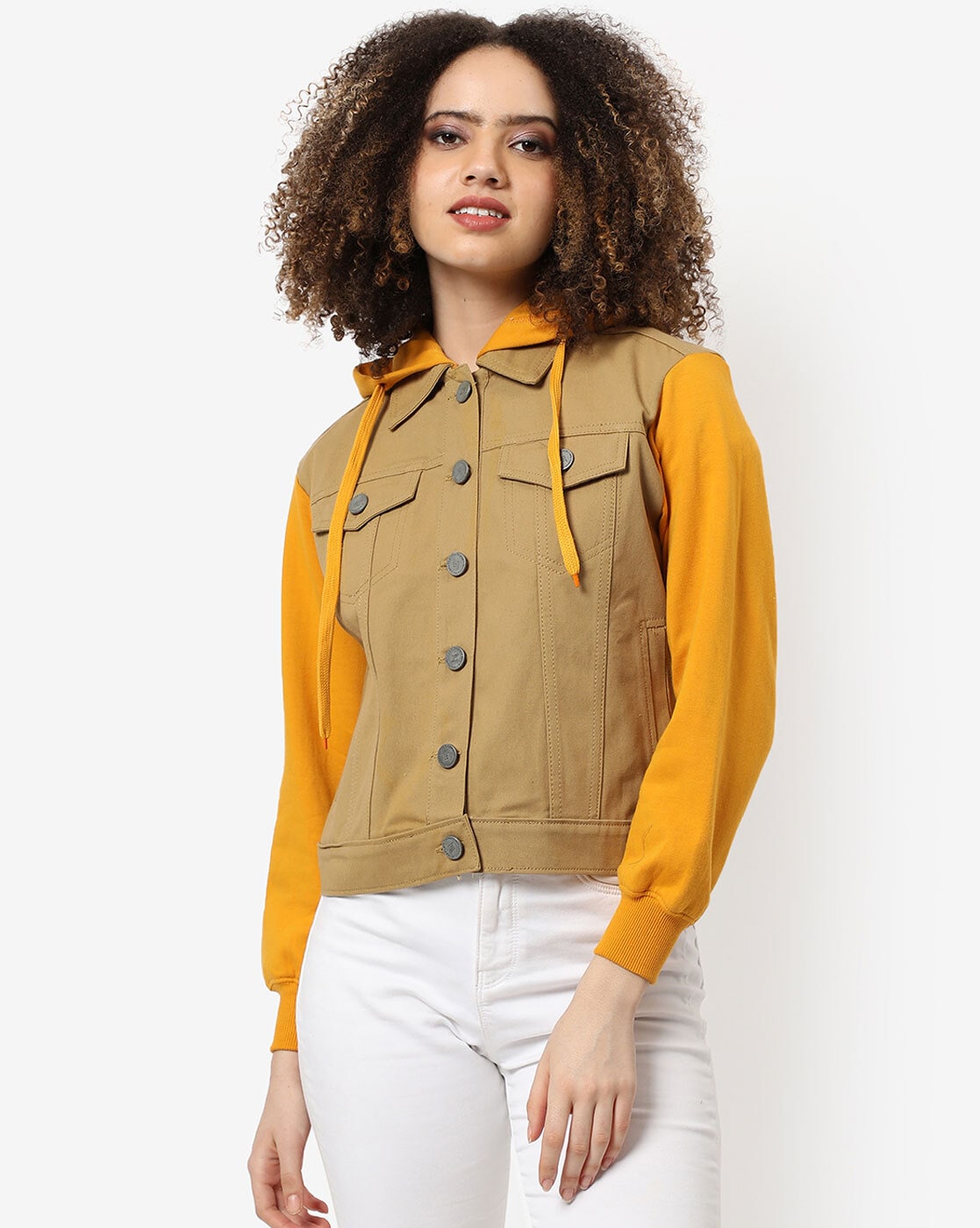 BEBE Denim Mustard Yellow Jean Jacket Neck Tie Collar Puff Slv Fashion  Women's S | eBay