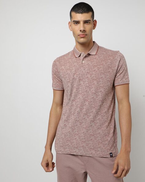 Regular Fit Leaf Print Polo T-Shirt