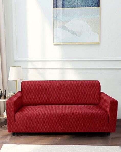 Cortina Home Sofa Cover Red Stripes(pack of 2)