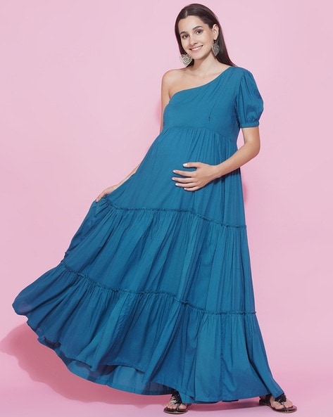 Teal Blue Pleated Gown | Contemporary Gowns | Kylee Fashion