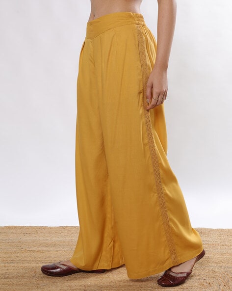 Yellow Off Shoulder Top & Wide Leg Pants Set | Nupur Kanoi – KYNAH