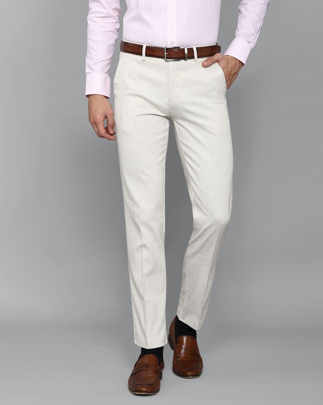 Buy Louis Philippe Men Off White Standard Fit Solid Formal Trousers -  Trousers for Men 1550506 | Myntra