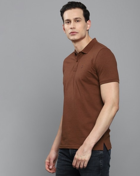 Louis Philippe Men Brown Solid Polo T-Shirt