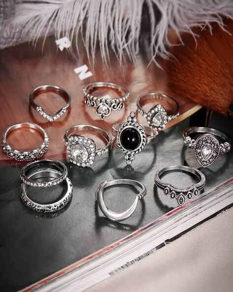 IFME Vintage Gothic Metal Black Finger Rings Set for Women Girls Geometric  Retro Multi Knuckle Joint Finger Ring Trendy Jewelry - AliExpress