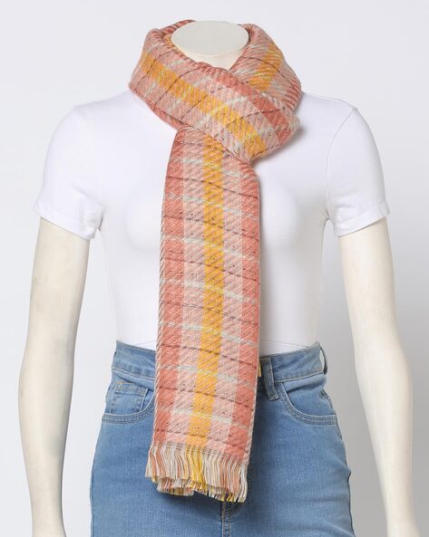 Checked Woven Shawl with Raw Edges Price in India
