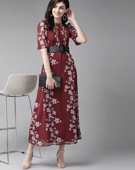 maroon floral dress