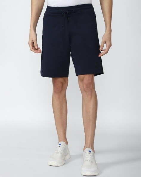 Buy Men's Super Combed Cotton Rich Straight Fit Shorts with Zipper Pockets  - Black Snow Melange AM14