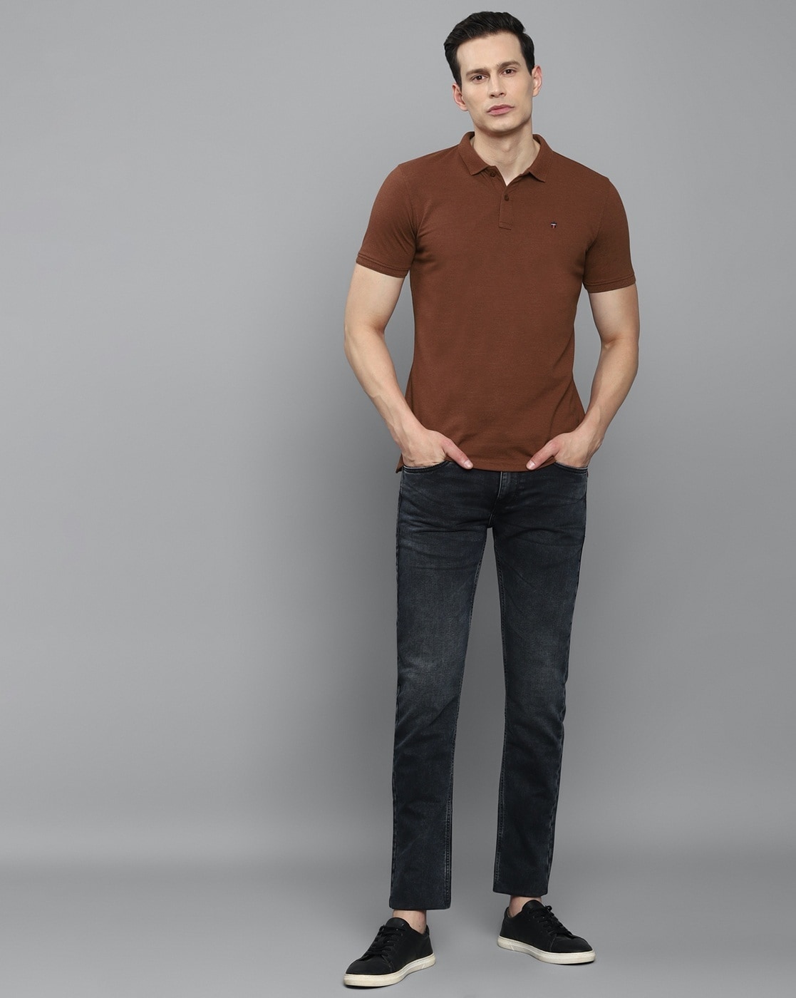 Louis Philippe Men Brown Solid Polo T-Shirt