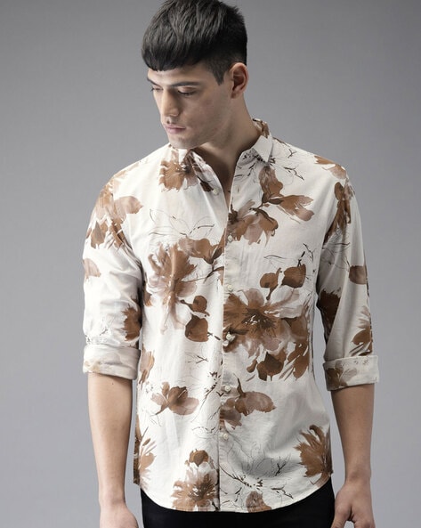 brown floral shirt