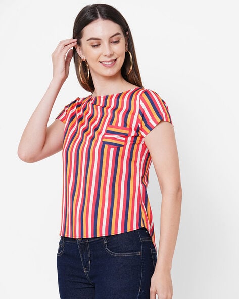 Striped Top with Patch Pocket