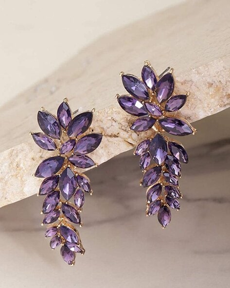 Kundan Studded Purple Chandbali Earrings