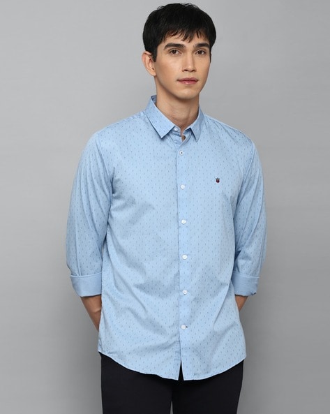 Louis Philippe Blue Cotton Slim Fit Formal Shirt