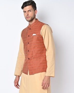 maxence Striped Nehru Jacket with Welt Pockets-picture-46