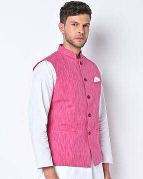 maxence Heathered Nehru Jacket with Welt Pockets-picture-42