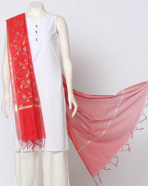 Floral Print Chanderi Dupatta with Tassels Price in India