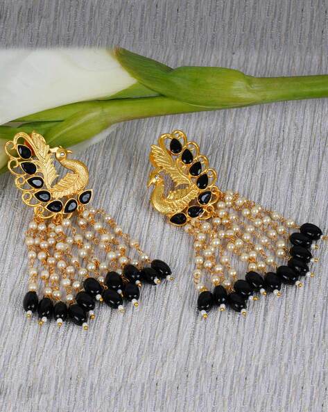 Black Beads Gold Studs | Raj Jewels