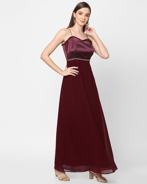 Shop Online Cotton Flared Evening Wear Gown In Maroon Collection at Soch  India