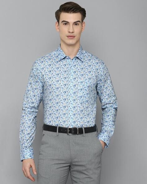 Buy Louis Philippe Blue Cotton Regular Fit Printed Shirts for Mens