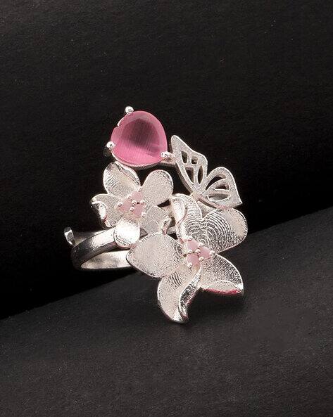 Voylla Silver-Plated Floral Design Adjustable Cocktail Ring