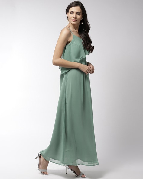Asymmetric Overlay Chiffon Gown with L-Shaped Neckline –