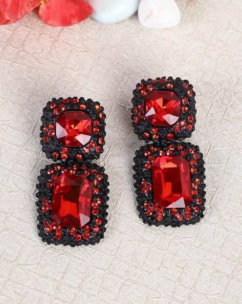 Buy Bindhani Gold-Plated Sparkle Stone Earrings (Red & Black)