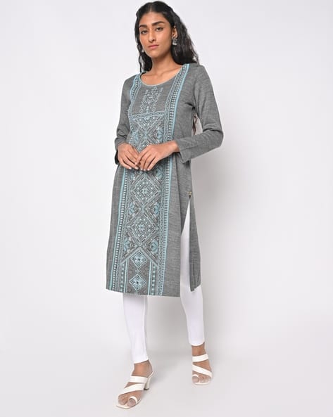 AURELIA Straight Kurta with Yoke Embroidery