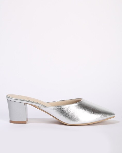 Shellys London Block Heel Court Shoes Denim Silver Glitter | Fruugo US