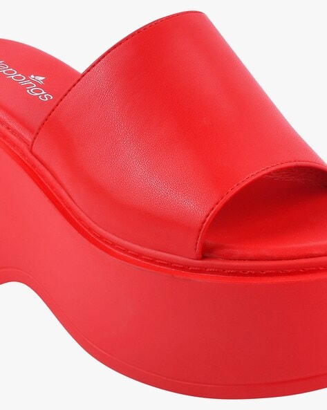 Red platform top flip flops