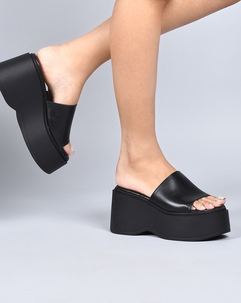 Platform slip on sandals black hot sale