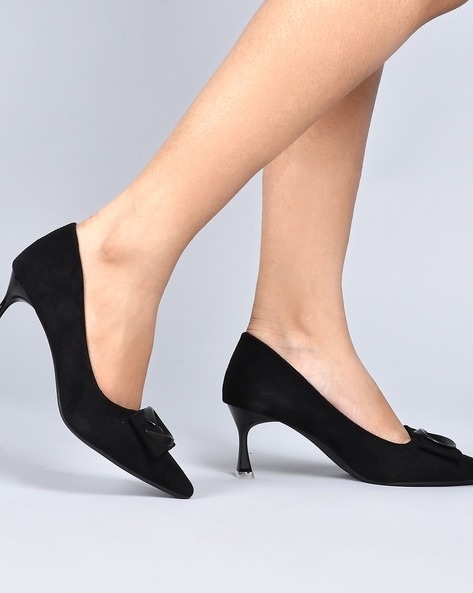 Pointed Toe Sleek Stiletto Pencil Heel Ladies formal Black Suede Leath