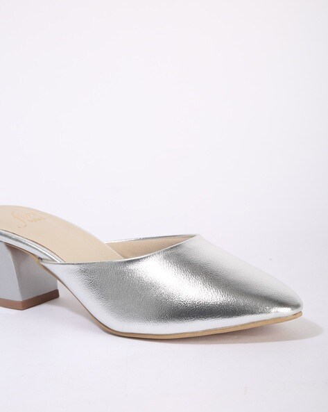 Silver Shimmer 'Imelda' Mid Block Heel Sling Back | SilkFred