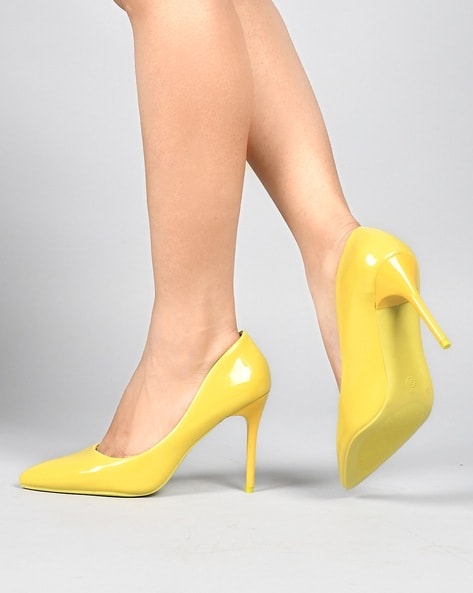 Women's Mustard Yellow Open Toe Block Heels