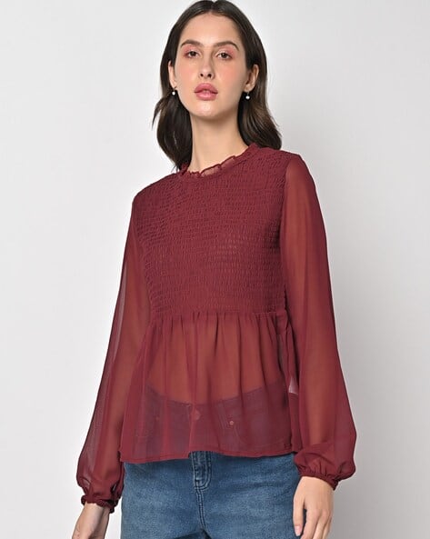 JDY BY ONLY Smocked Round-Neck Top