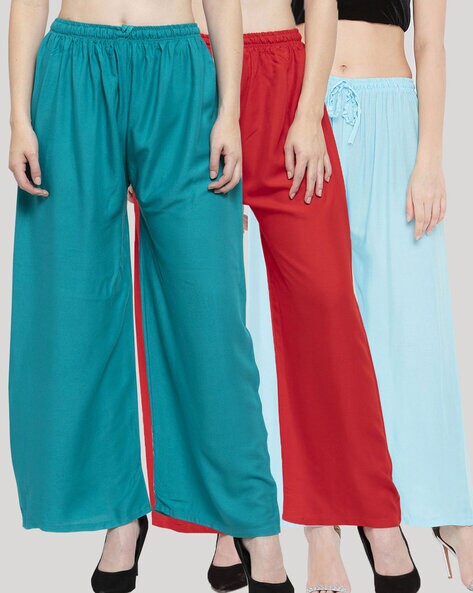 Pack of 3 Palazzos with Elasticated Waistband Price in India