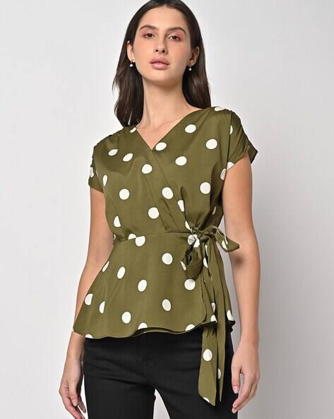 ISCENERY BY VERO MODA Polka-Dot Print Top with Surplice Neckline