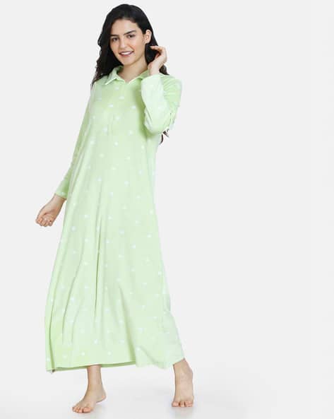 Polka-Dot Print Nighti with Zip Closure - Main Image