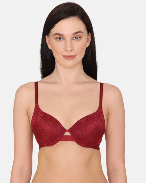 Buy Zivame Red Lace Underwired Heavily Padded Push Up Bra - Bra