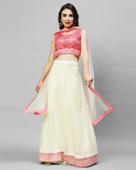 Off White Pure Silk Moti & Zarkan heavy embroidery Semi-Stitched Lehenga  choli & Dupatta - Panchhi Fashion - 4167020