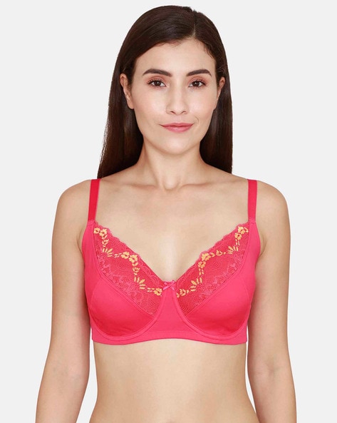 Zivame All That Lace Padded Wired Low Coverage Bra-Peach