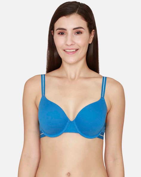 Buy online Blue Solid T-shirt Bra from lingerie for Women by