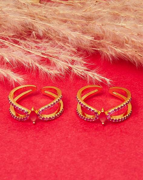 Set of 2 Gold Plated Stone Studded Toe Rings