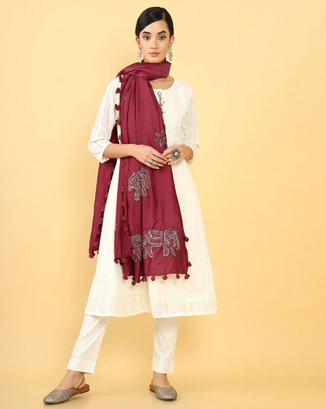 Embroidered Dupatta with Tassels Price in India